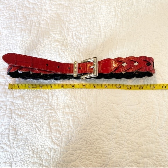 Brighton Reversible Red & Black Braided Leather Belt - M